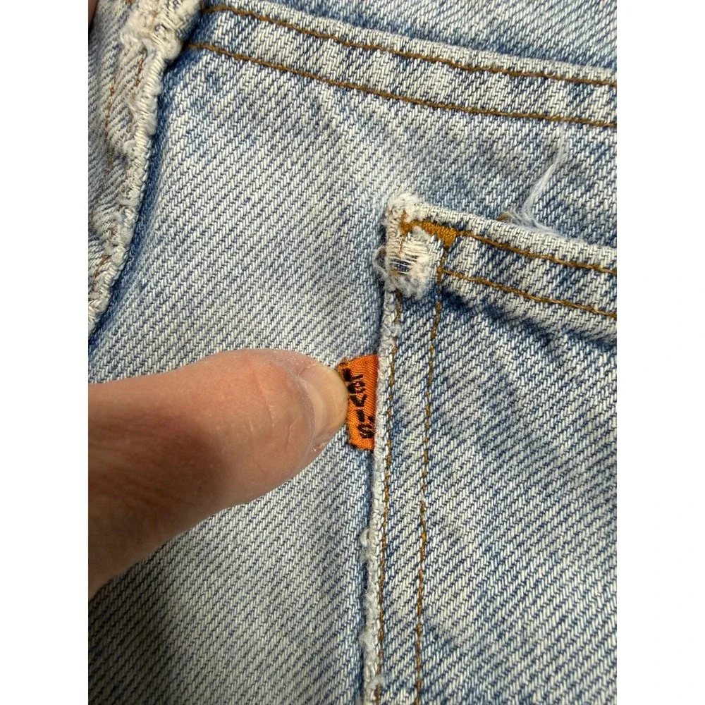 Vintage Levis 517‎ Orange Tab Mens Denim Shorts Light Wash Cut Off Size 36 USA